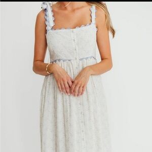 Ivory and Blue Scalloped Trim ric rac Maxi Dress worth collective size small